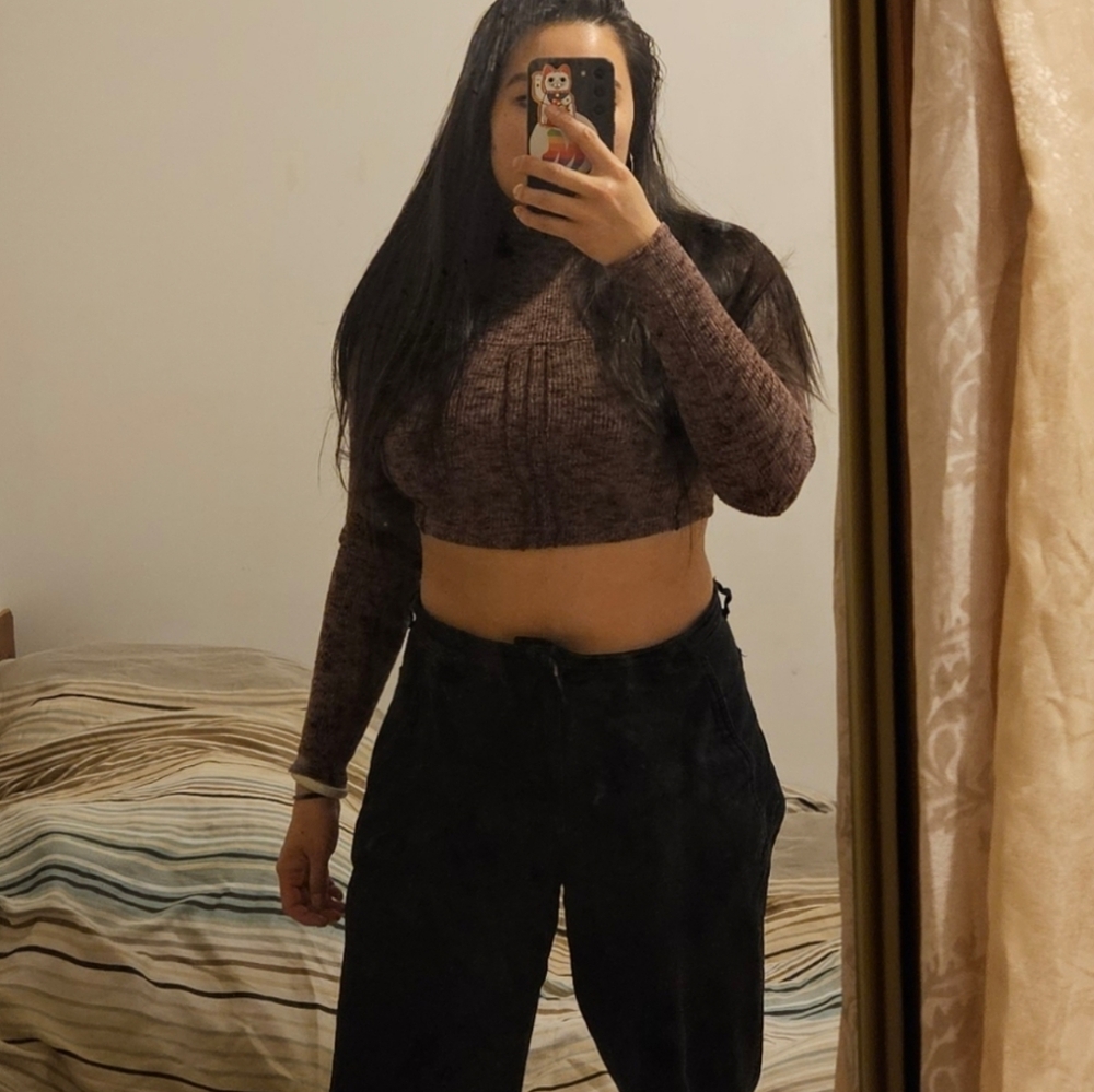 UO purple crop top faux cowl sweater